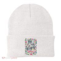 Floral Religious He Is Risen Christian Happy Easter Beanie thumb 0