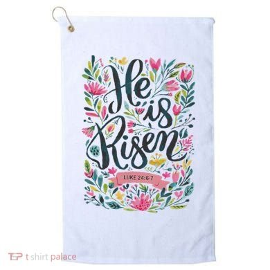 Floral Religious He Is Risen Christian Happy Easter Golf Towel