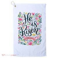 Floral Religious He Is Risen Christian Happy Easter Golf Towel thumb 0
