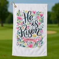 Floral Religious He Is Risen Christian Happy Easter Golf Towel thumb 1