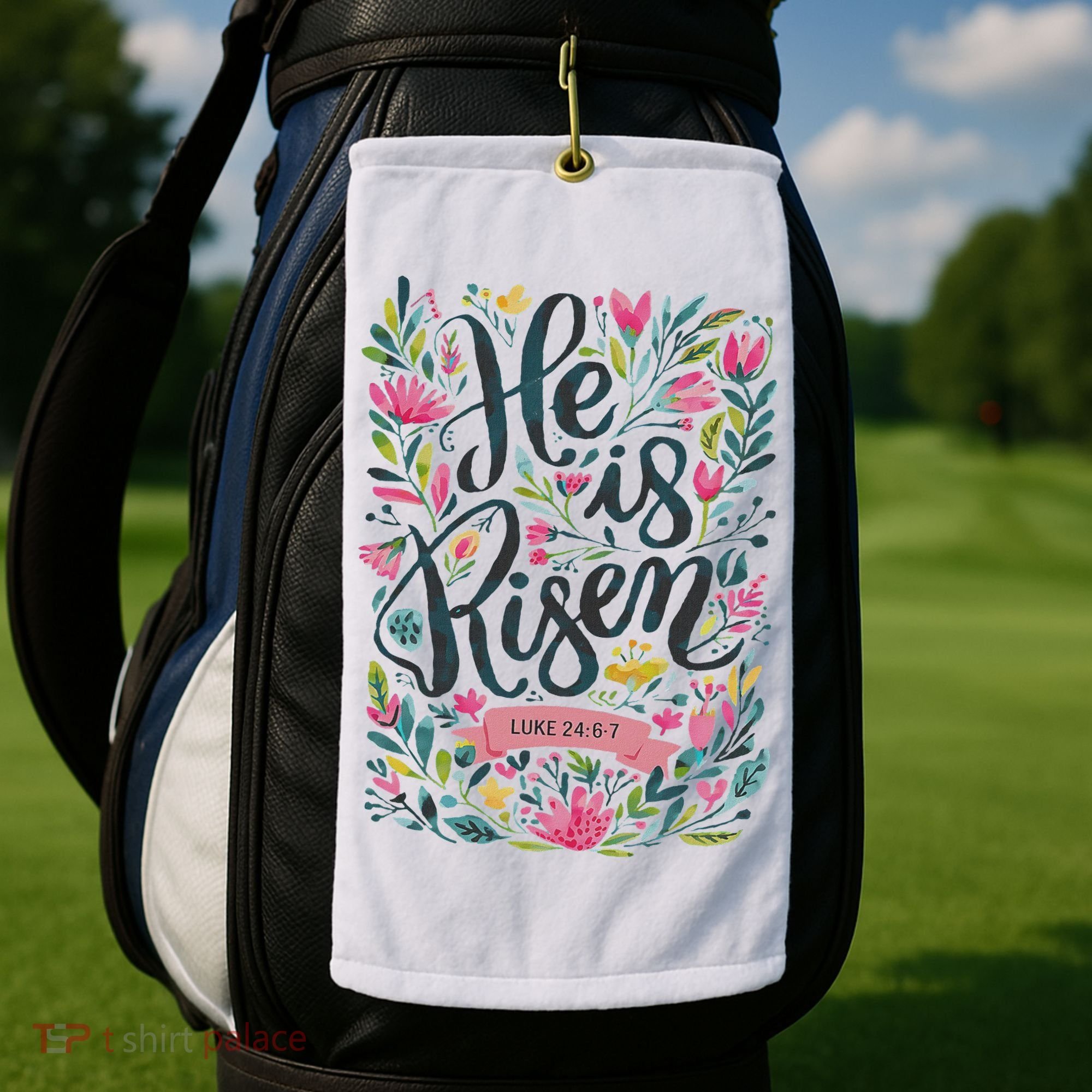 Floral Religious He Is Risen Christian Happy Easter Golf Towel