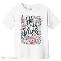 Floral Religious He Is Risen Christian Happy Easter Toddler T-Shirt thumb 0