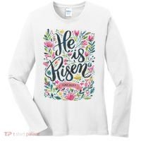 Floral Religious He Is Risen Christian Happy Easter Women's Long Sleeve Shirt thumb 0
