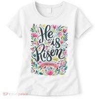 Floral Religious He Is Risen Christian Happy Easter Women's T-Shirt thumb 0