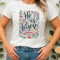 Floral Religious He Is Risen Christian Happy Easter Women's T-Shirt thumb 2