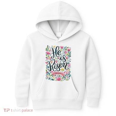 Floral Religious He Is Risen Christian Happy Easter Kids Hoodie