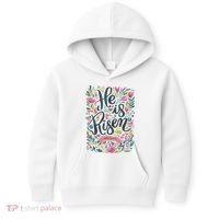 Floral Religious He Is Risen Christian Happy Easter Kids Hoodie thumb 0