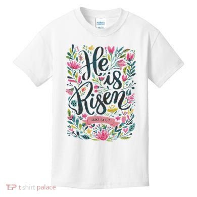 Floral Religious He Is Risen Christian Happy Easter Kids T-Shirt