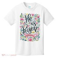 Floral Religious He Is Risen Christian Happy Easter Kids T-Shirt thumb 0