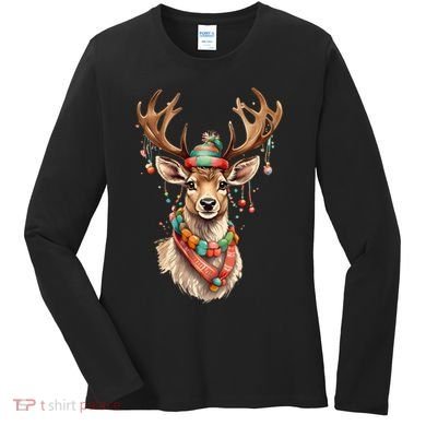 Festive Reindeer Holiday Women's Long Sleeve Shirt