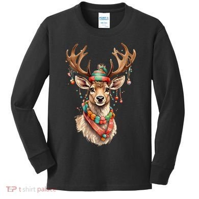 Festive Reindeer Holiday Kids Long Sleeve Shirt