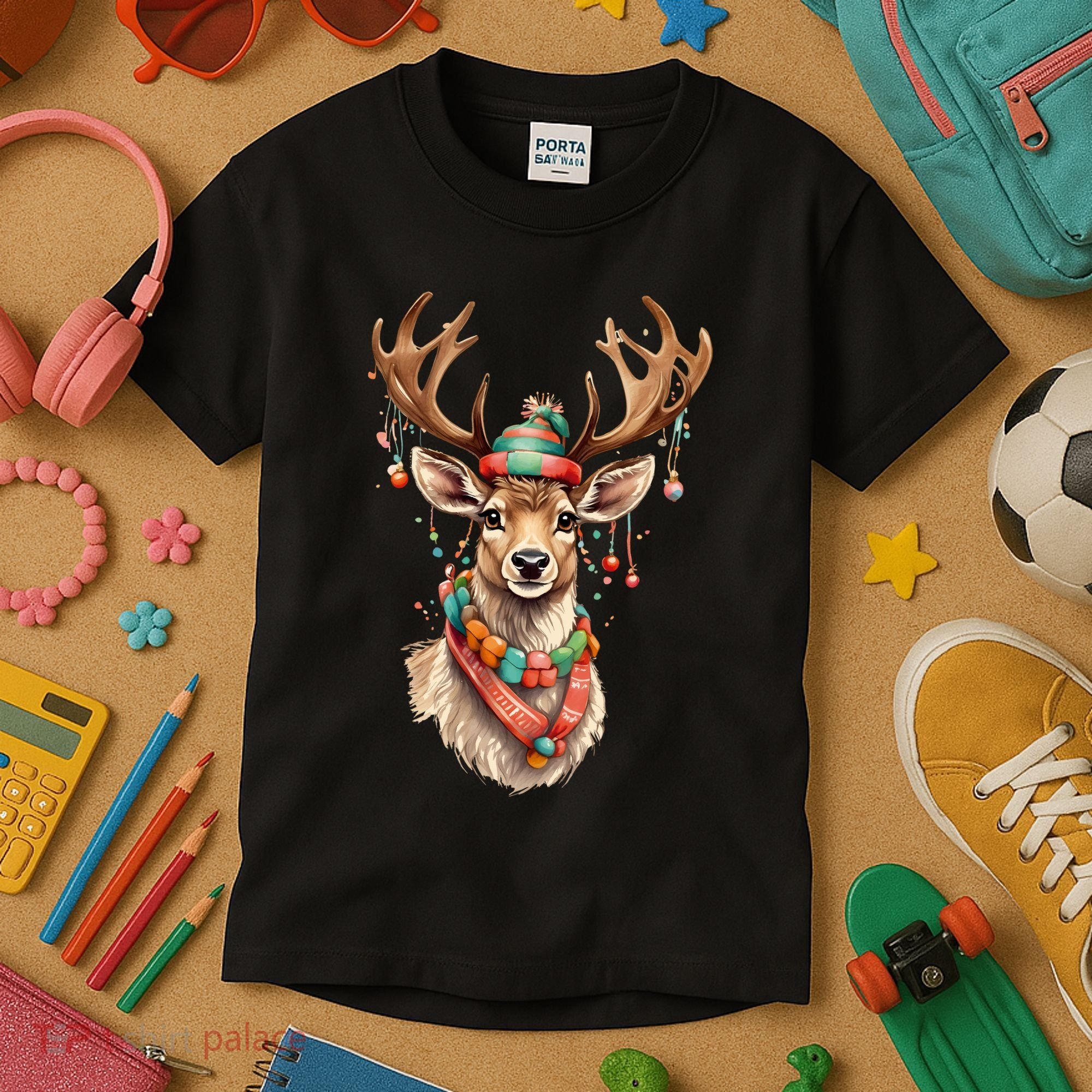 Festive Reindeer Holiday Kids T-Shirt