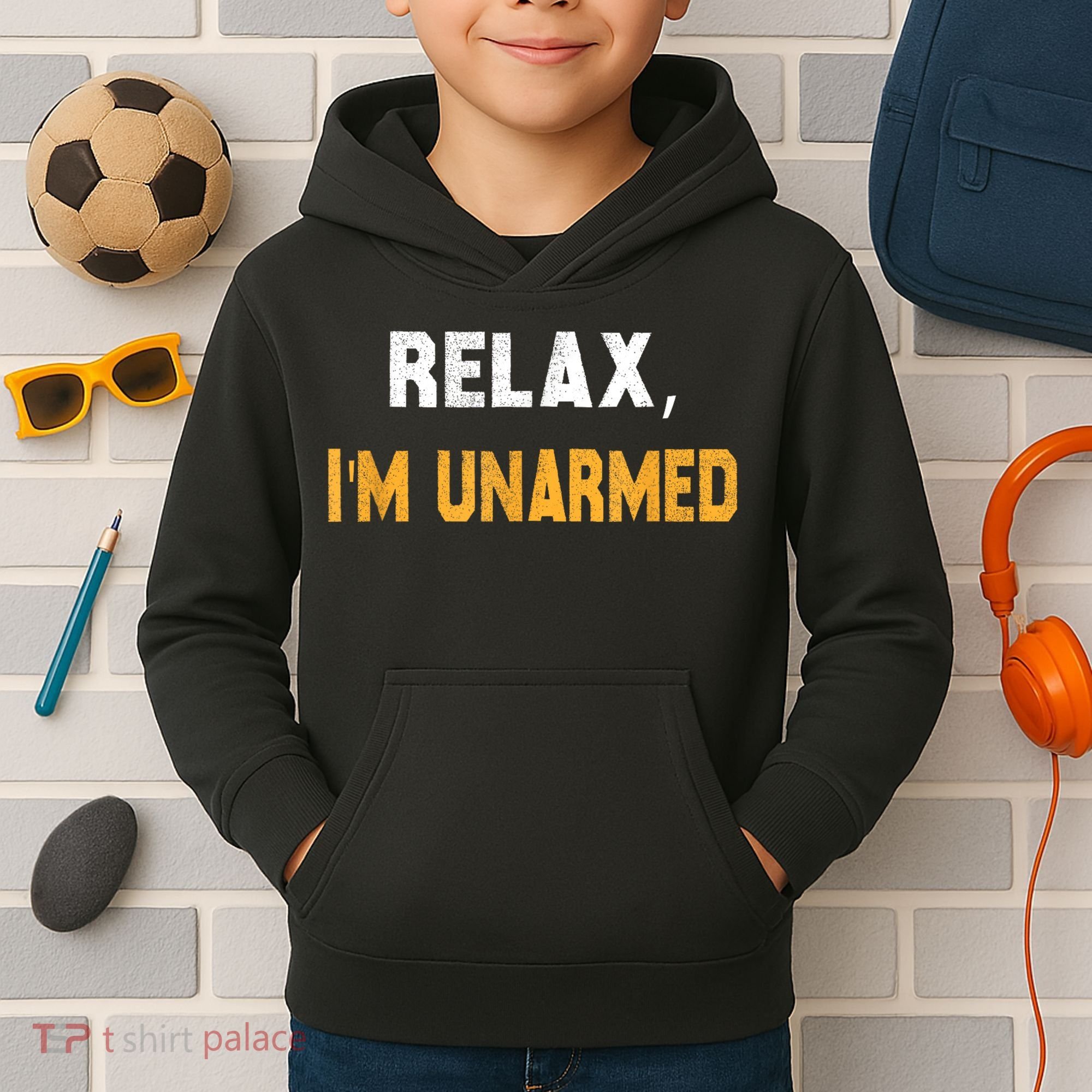 Funny Relax I’M Unarmed Hand Amputee Kids Hoodie
