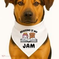 Funny Reading Is My Jam for Teacher Nerd Bookworm Book Lover USA-Made Doggie Bandana thumb 1