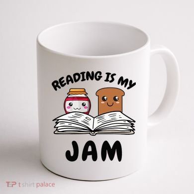 Funny Reading Is My Jam for Teacher Nerd Bookworm Book Lover Coffee Mug back