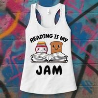 Funny Reading Is My Jam for Teacher Nerd Bookworm Book Lover Women's Tank Top thumb 3