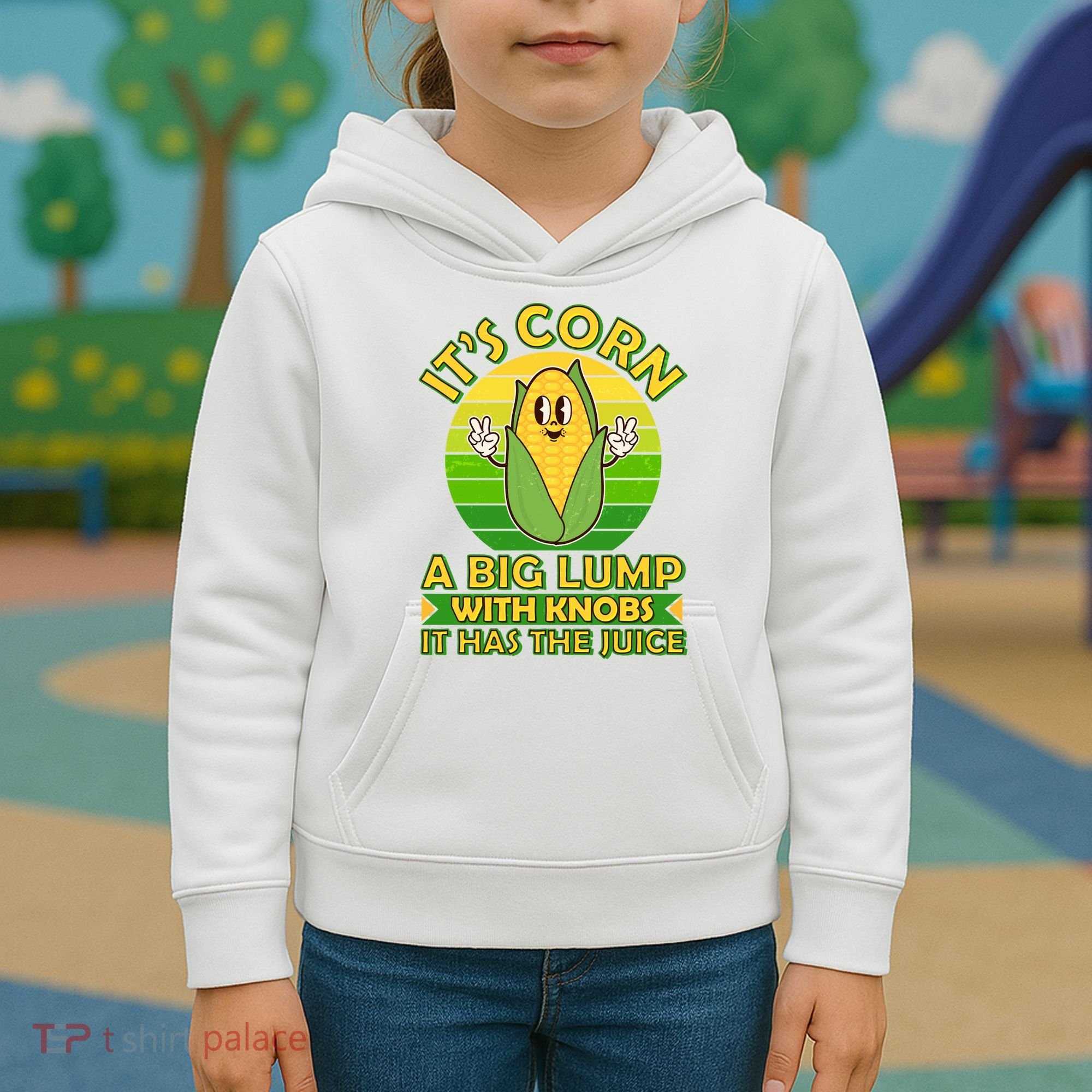 Funny Retro It's Corn A Big Lump With Knobs It Has The Juice Kids Hoodie