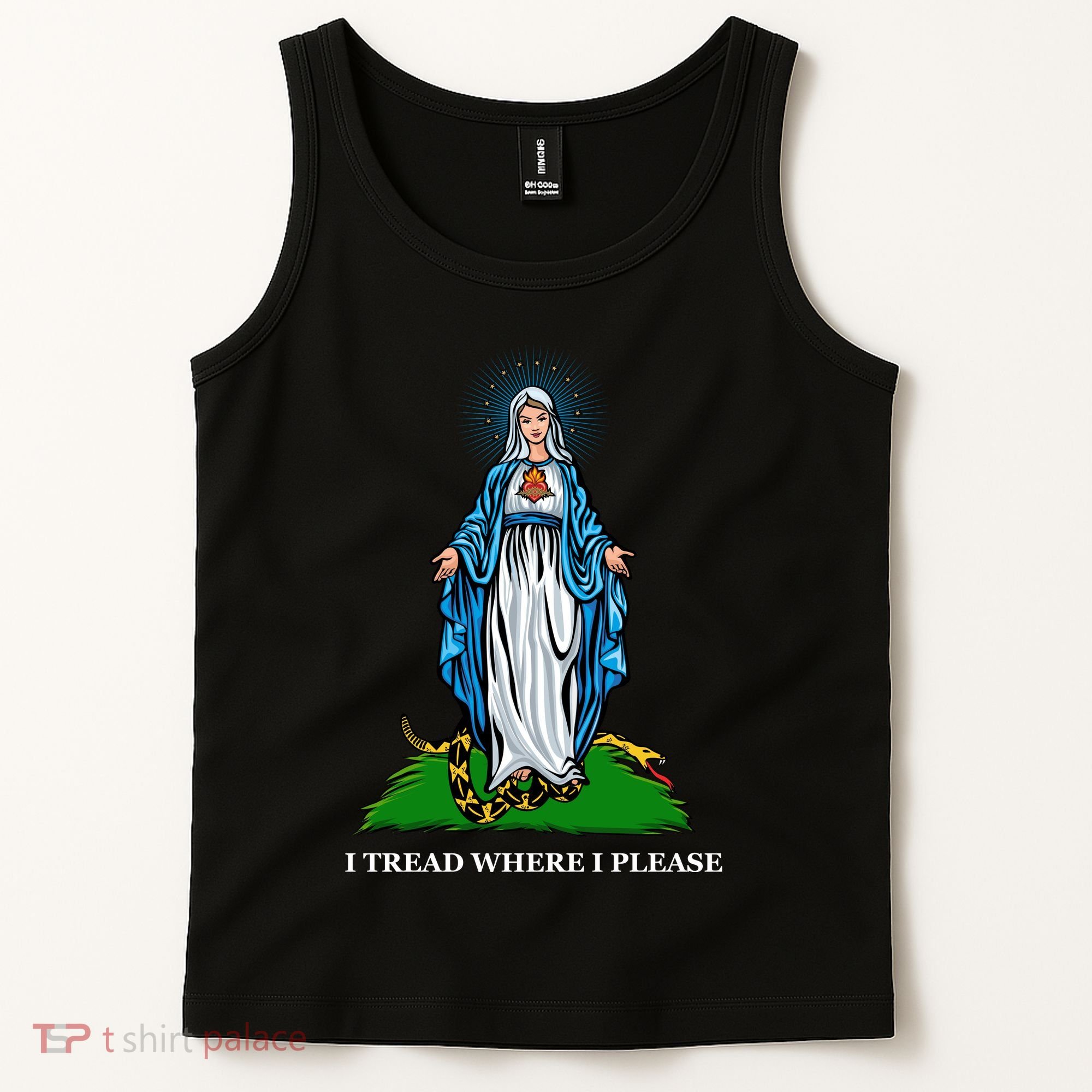 Funny Religious I Tread Where I Please Mary Versus Tread On Me Snake Tank Top