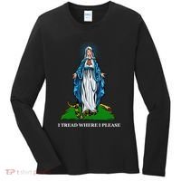 Funny Religious I Tread Where I Please Mary Versus Tread On Me Snake Women's Long Sleeve Shirt thumb 0