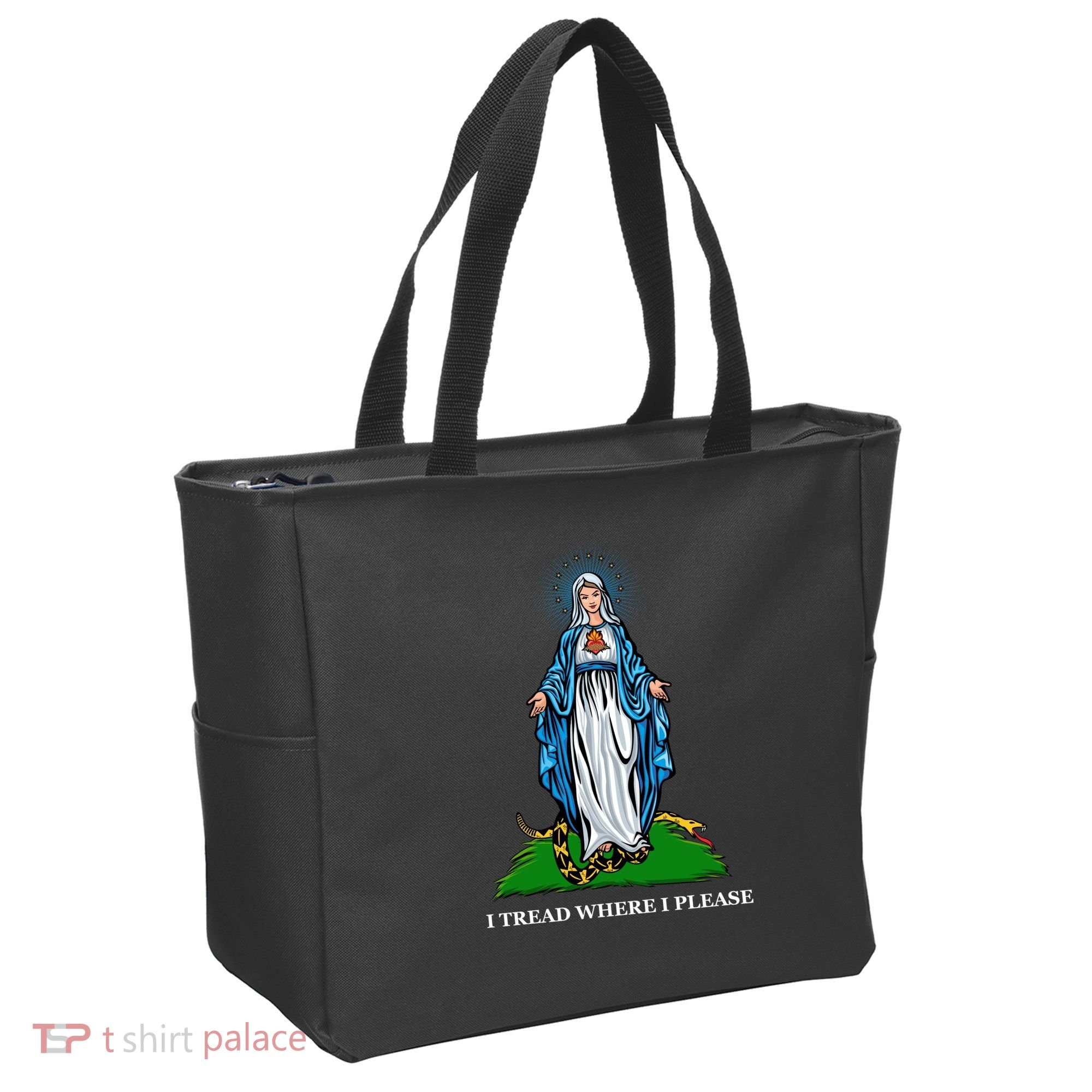 Funny Religious I Tread Where I Please Mary Versus Tread On Me Snake Tote Bag