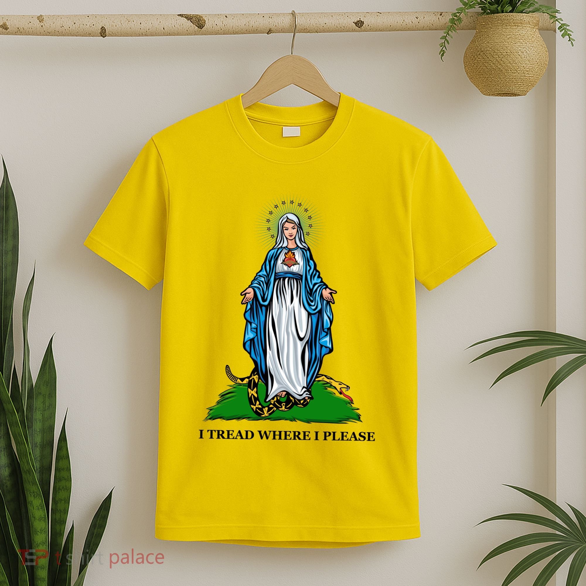 Funny Religious I Tread Where I Please Mary Versus Tread On Me Snake T-Shirt