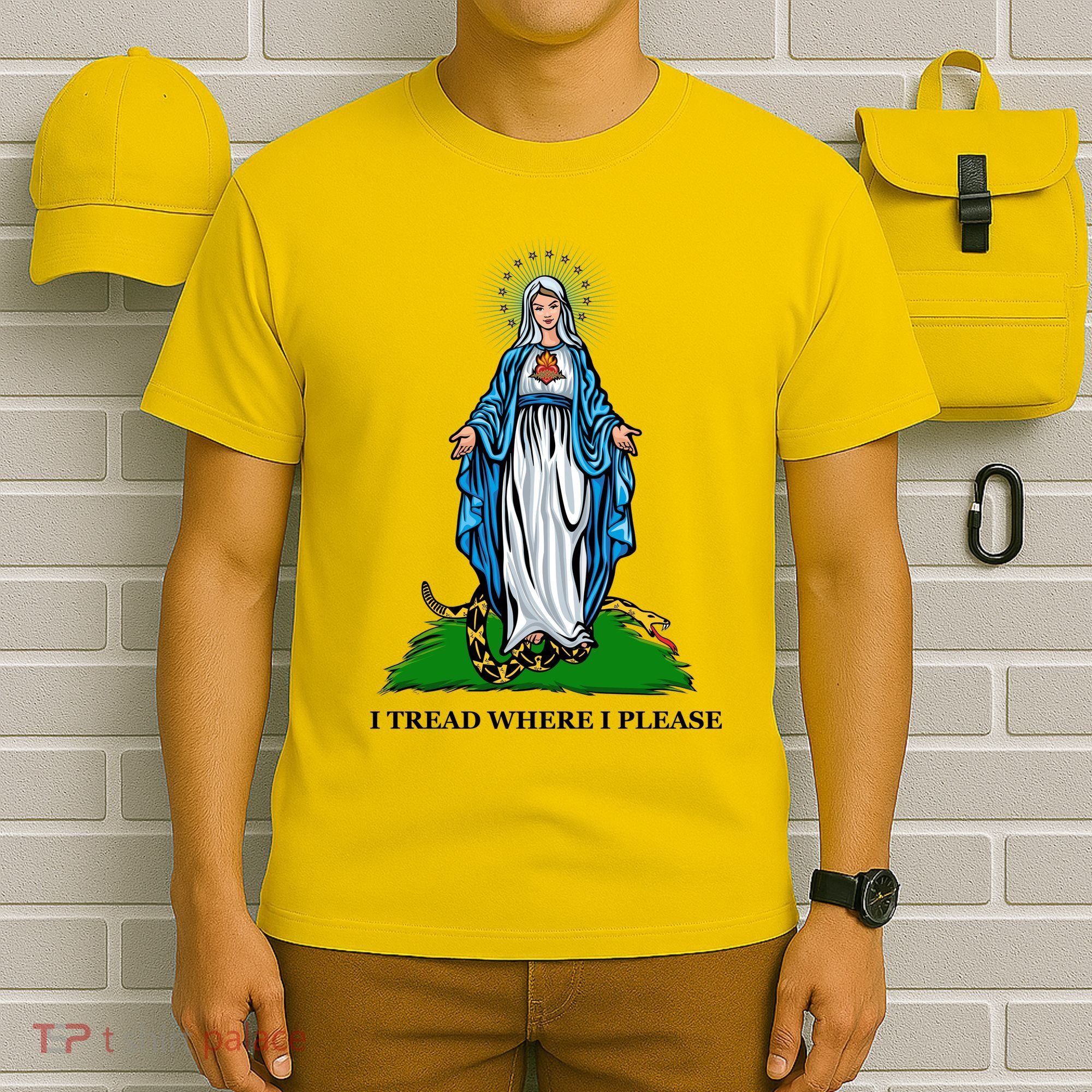 Funny Religious I Tread Where I Please Mary Versus Tread On Me Snake T-Shirt