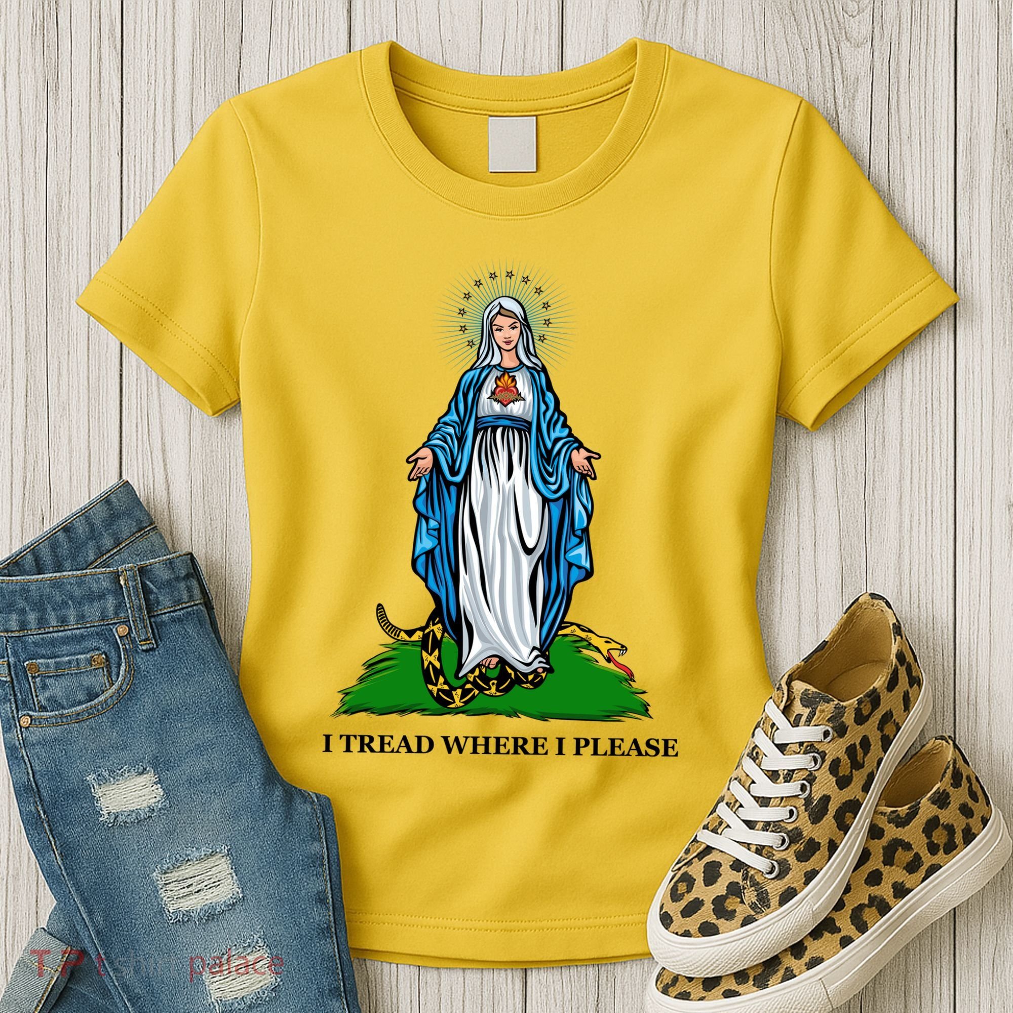 Funny Religious I Tread Where I Please Mary Versus Tread On Me Snake Women's T-Shirt