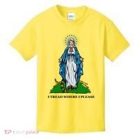 Funny Religious I Tread Where I Please Mary Versus Tread On Me Snake Kids T-Shirt thumb 0