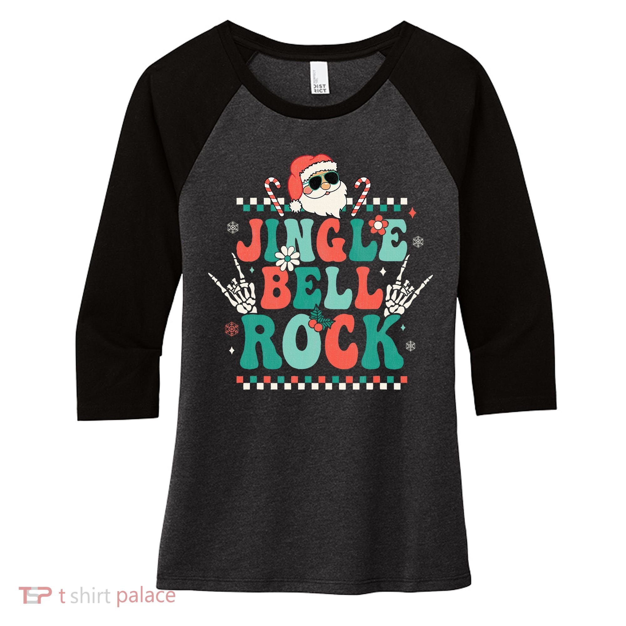 Festive Retro Jingle Bell Christmas Costume Women's Tri-Blend 3/4-Sleeve Raglan Shirt