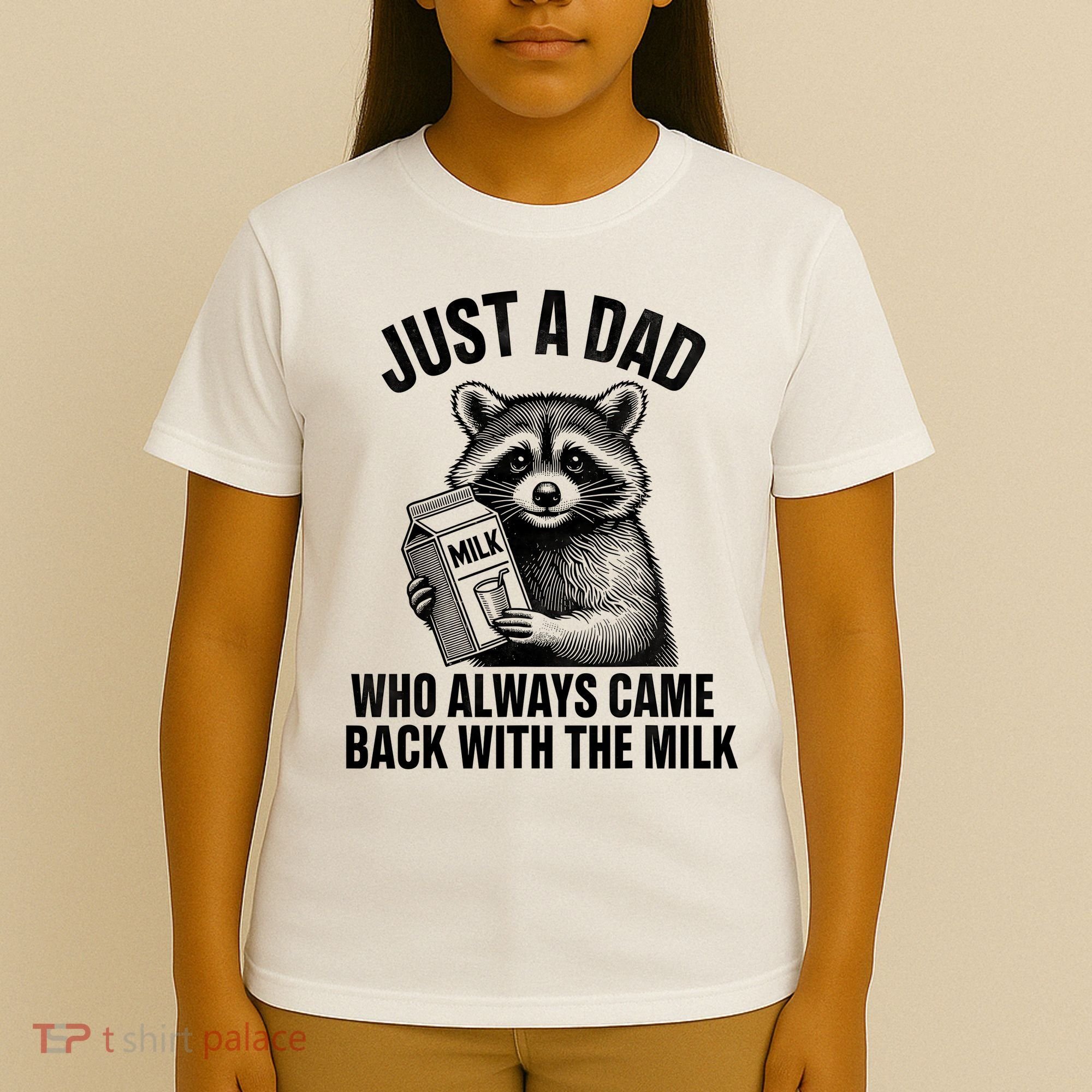 Funny Raccoon Just A Dad Who Always Came Back With The Milk T-Shirt