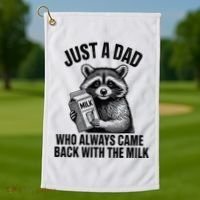 Funny Raccoon Just A Dad Who Always Came Back With The Milk Golf Towel thumb 1