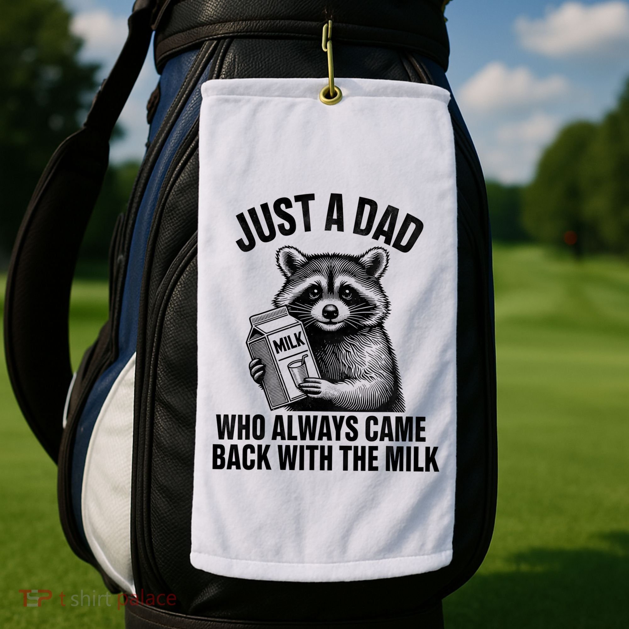Funny Raccoon Just A Dad Who Always Came Back With The Milk Golf Towel