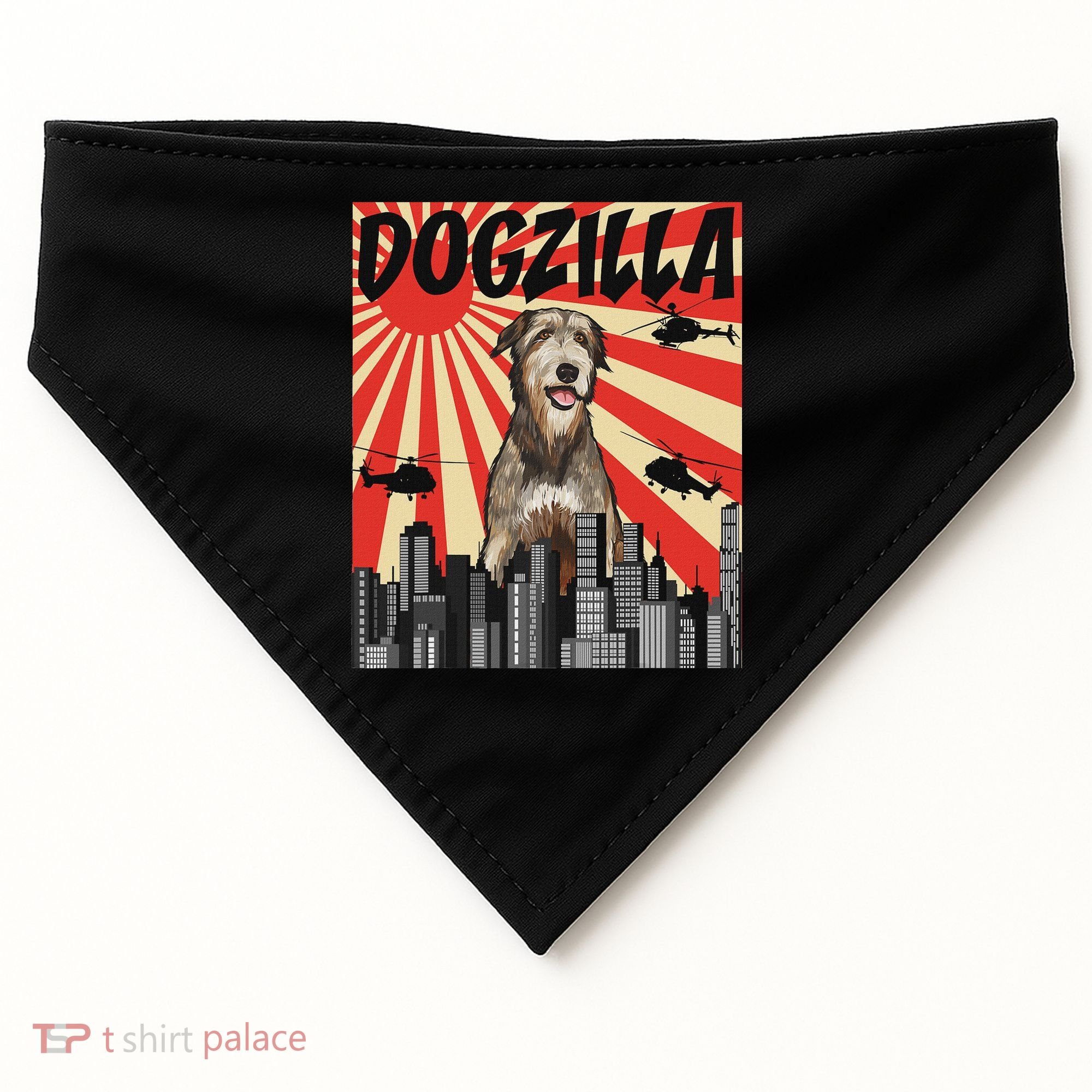 Funny Retro Japanese Dogzilla Irish Wolfhound USA-Made Doggie Bandana