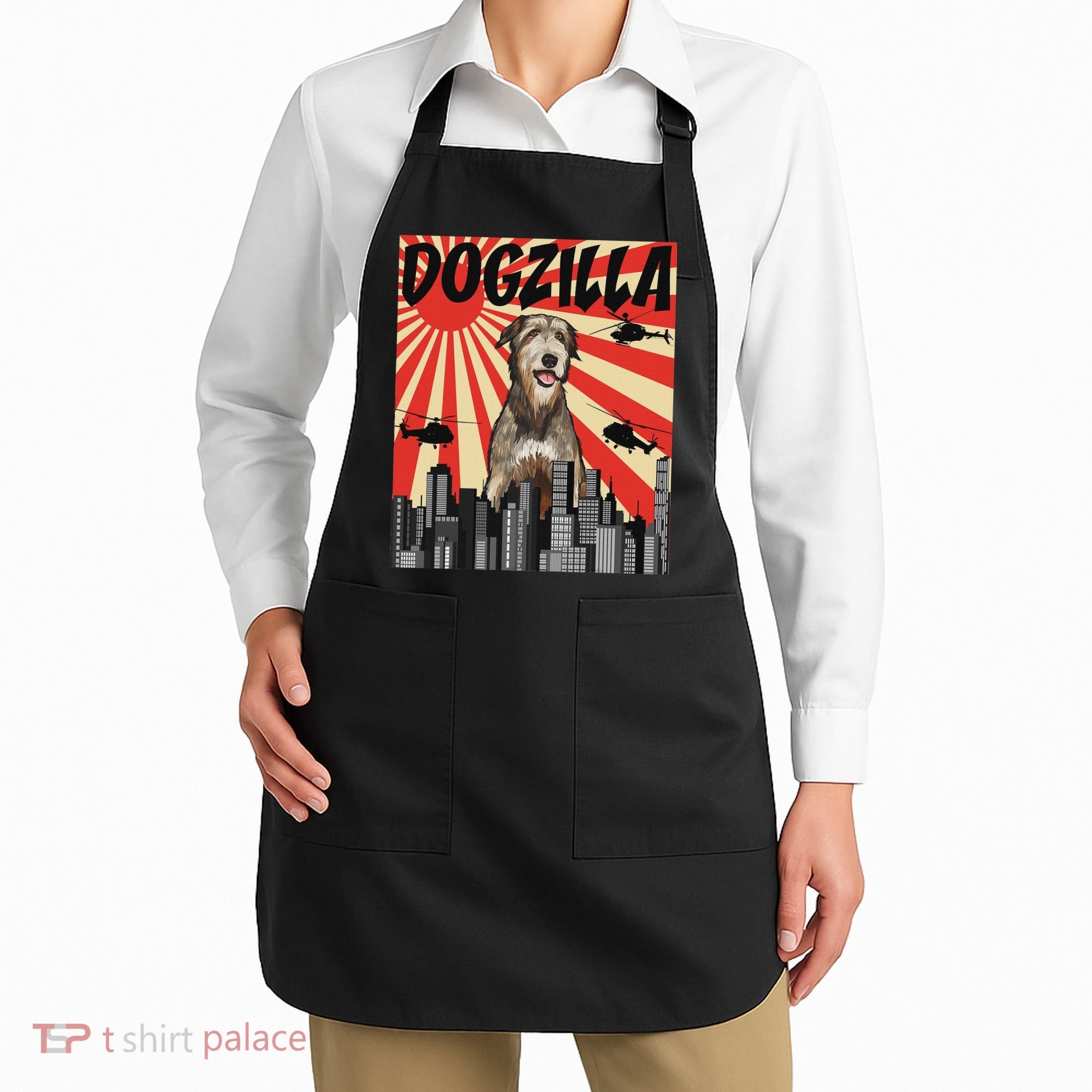 Funny Retro Japanese Dogzilla Irish Wolfhound Apron
