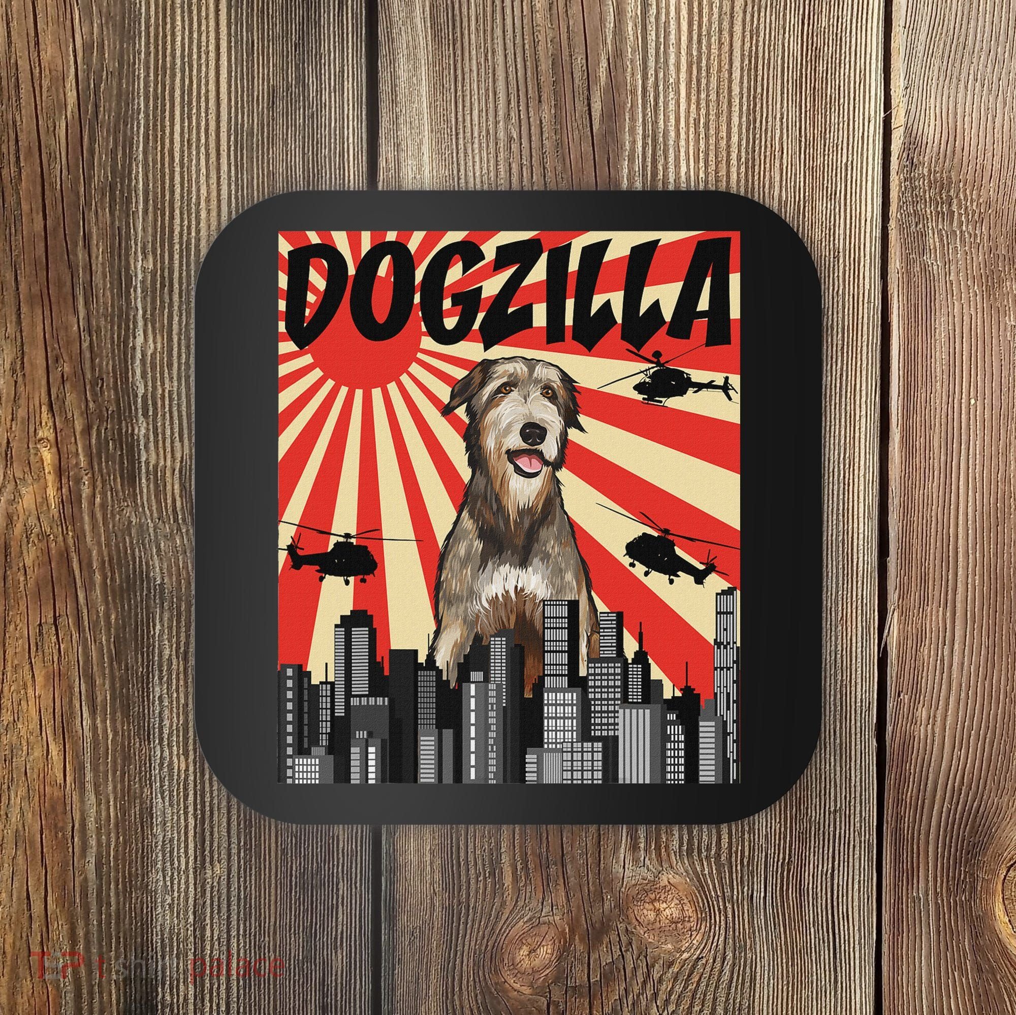 Funny Retro Japanese Dogzilla Irish Wolfhound Coaster
