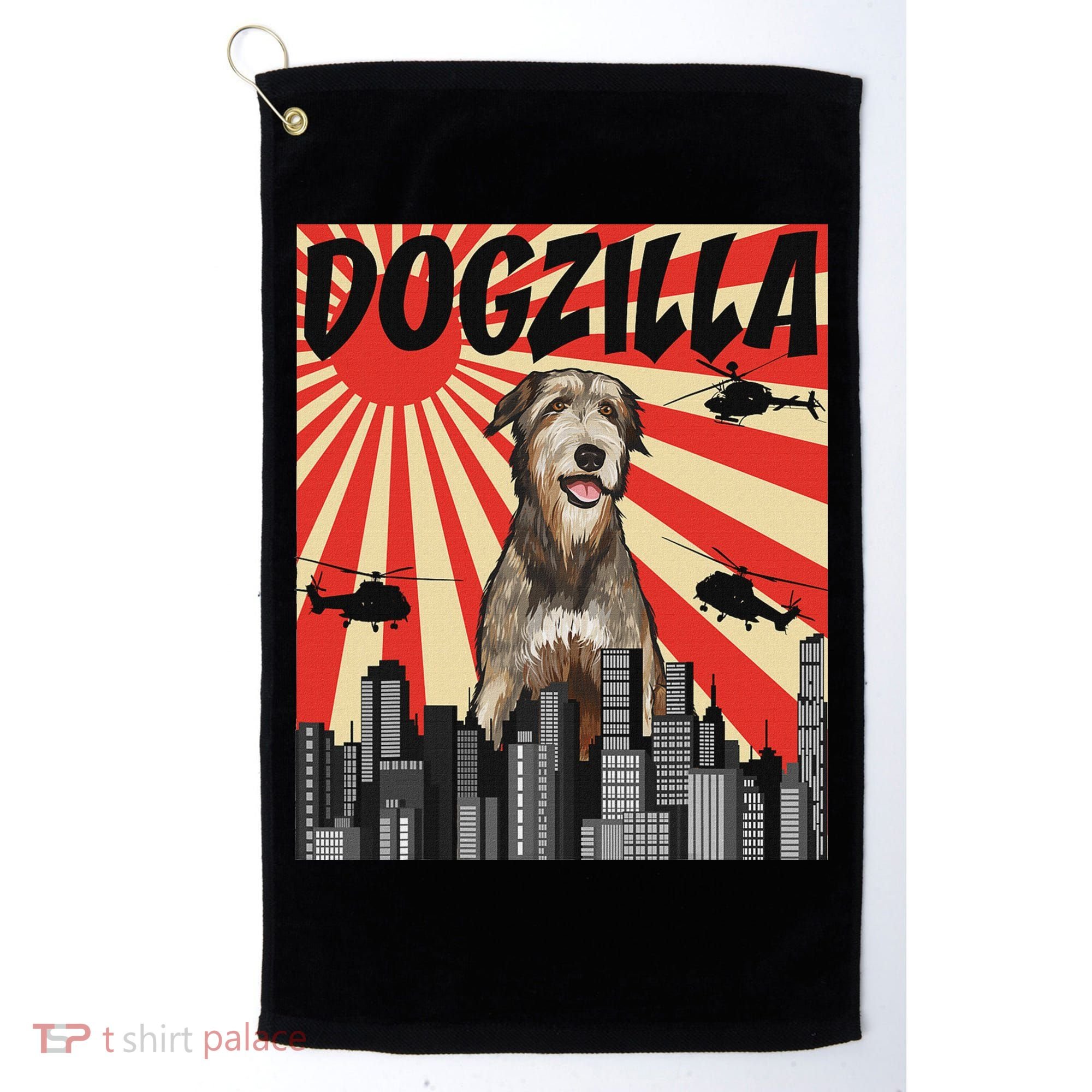 Funny Retro Japanese Dogzilla Irish Wolfhound Golf Towel