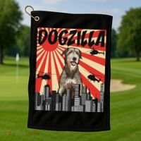 Funny Retro Japanese Dogzilla Irish Wolfhound Golf Towel thumb 1