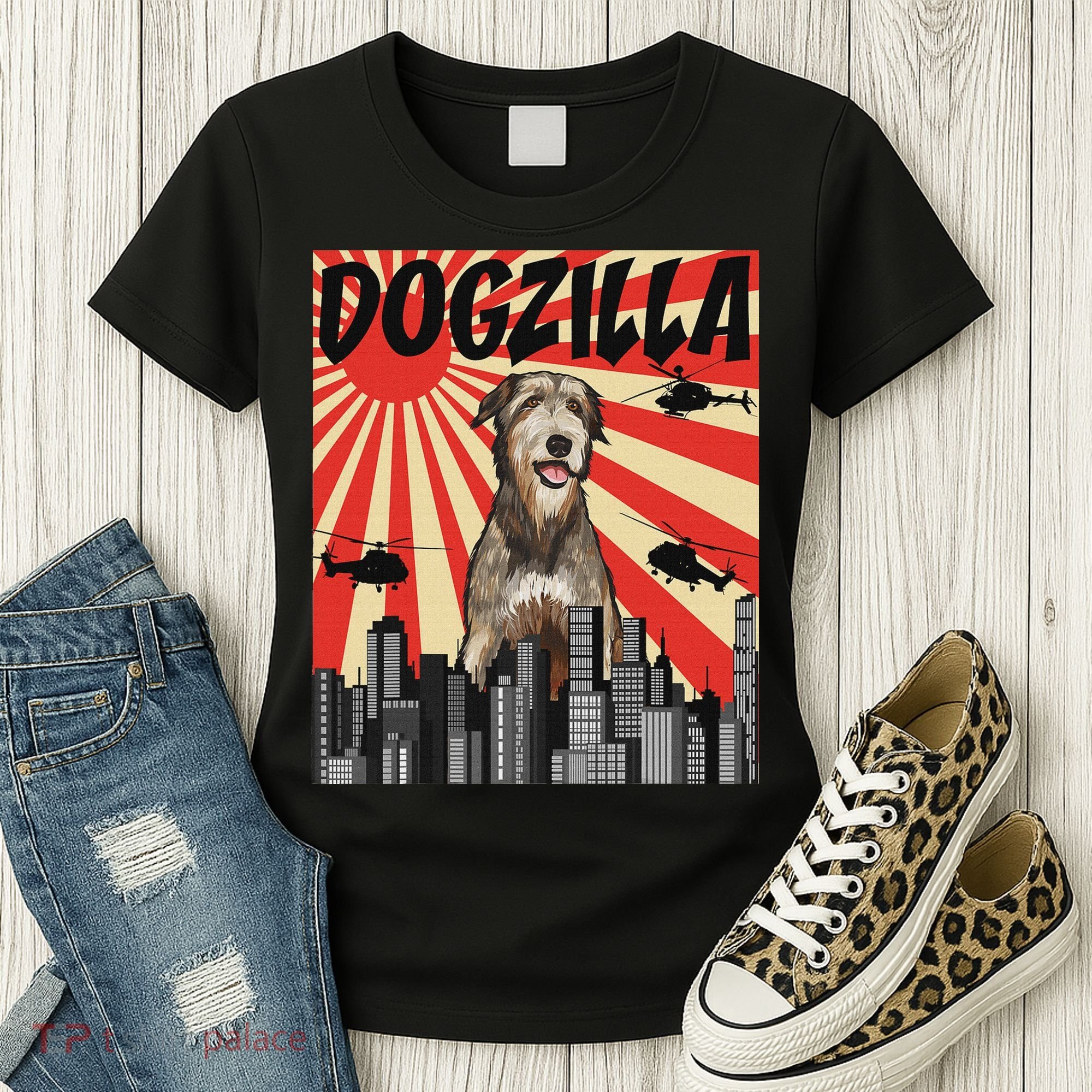 Funny Retro Japanese Dogzilla Irish Wolfhound Women's T-Shirt