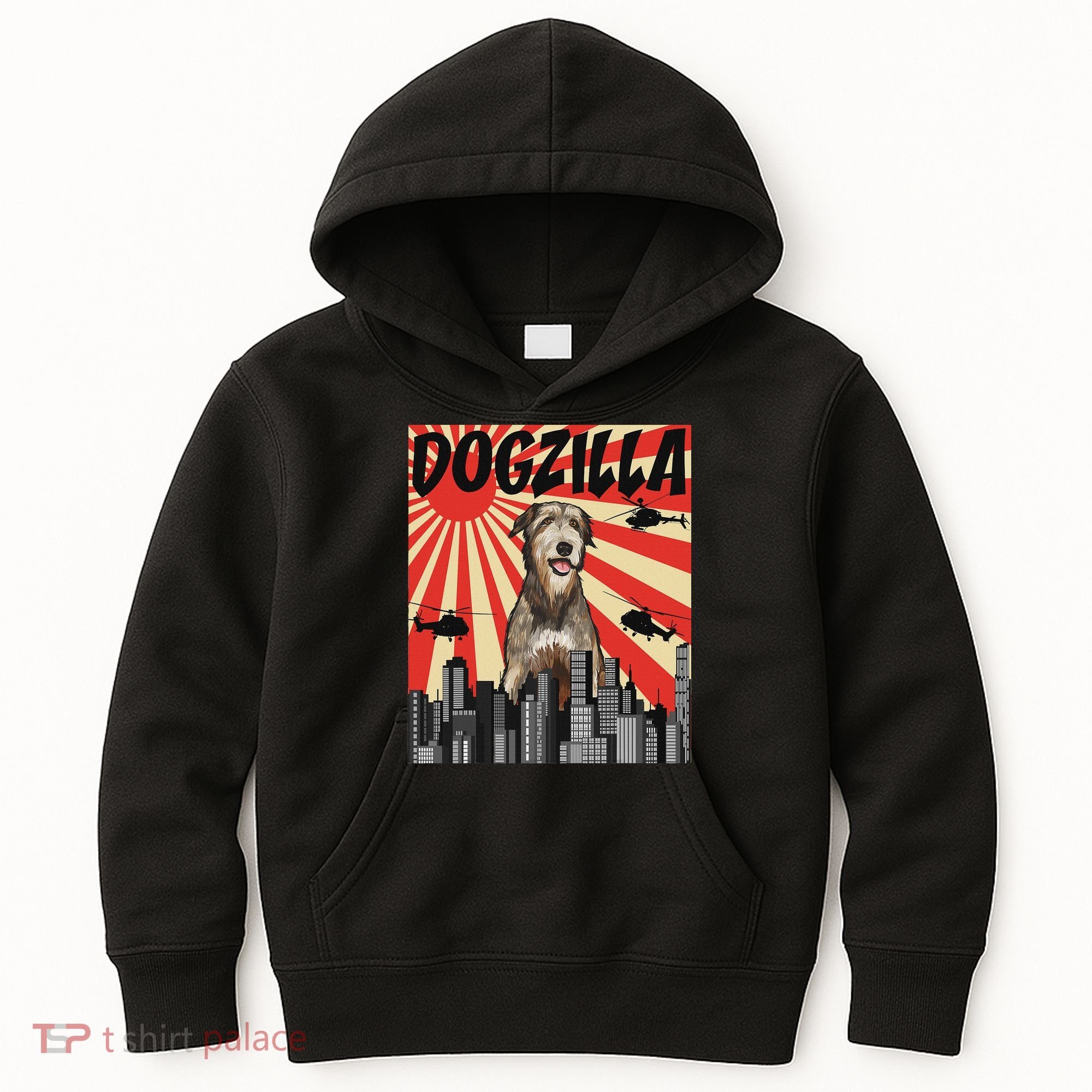 Funny Retro Japanese Dogzilla Irish Wolfhound Kids Hoodie