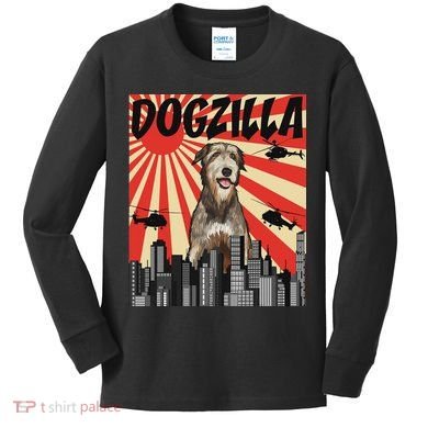 Funny Retro Japanese Dogzilla Irish Wolfhound Kids Long Sleeve Shirt