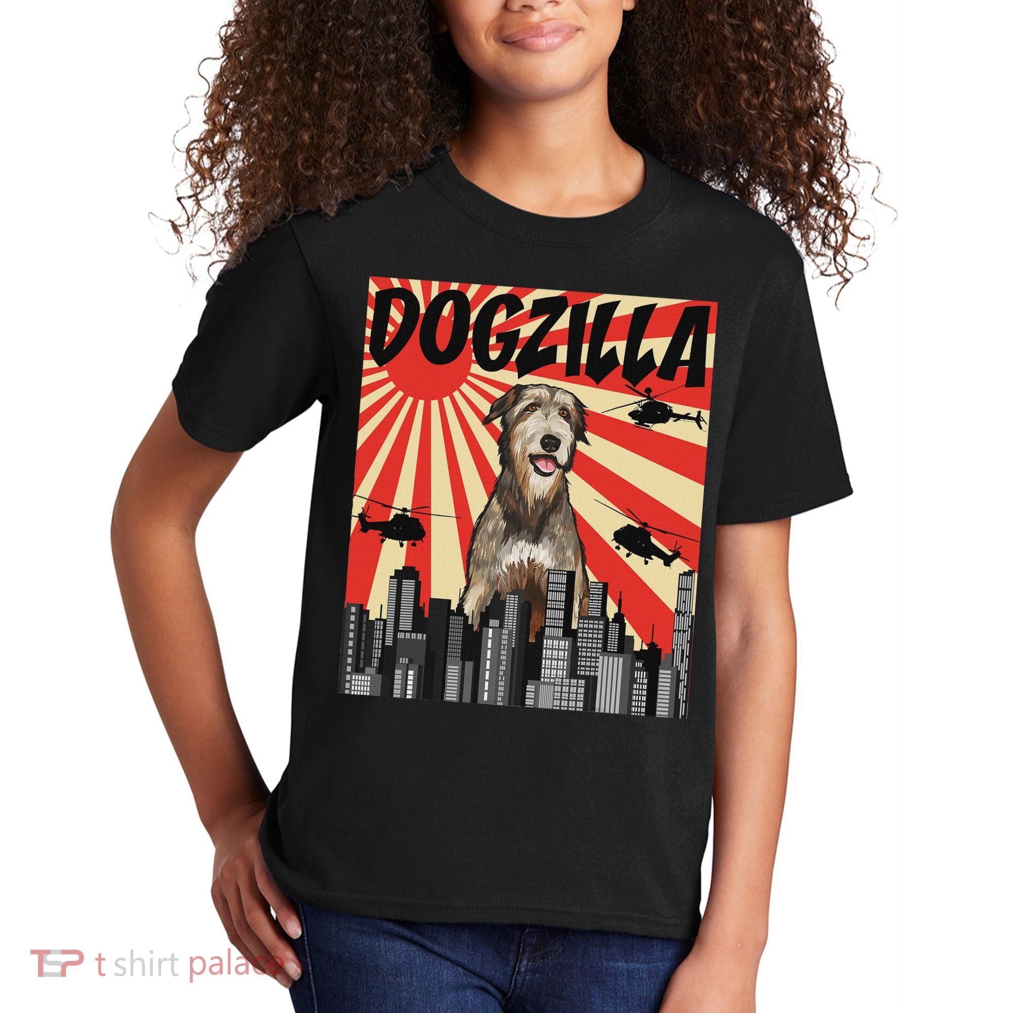 Funny Retro Japanese Dogzilla Irish Wolfhound Kids T-Shirt