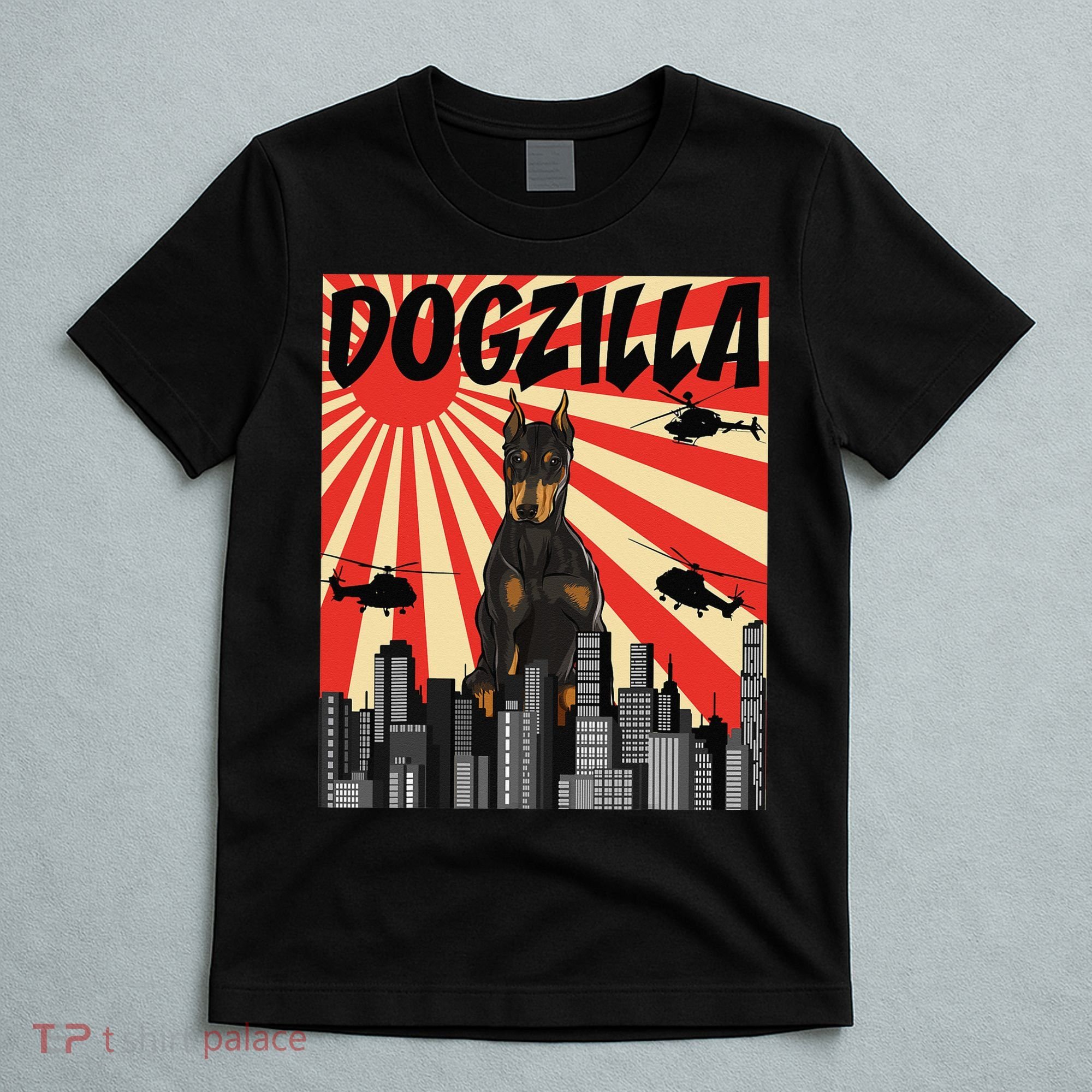 Funny Retro Japanese Dogzilla Doberman Pinscher T-Shirt