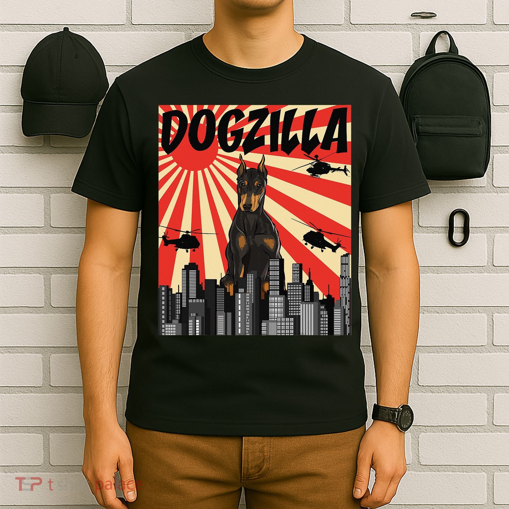 Funny Retro Japanese Dogzilla Doberman Pinscher T-Shirt