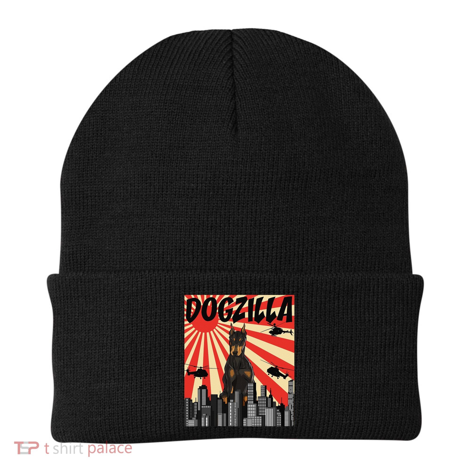 Funny Retro Japanese Dogzilla Doberman Pinscher Beanie