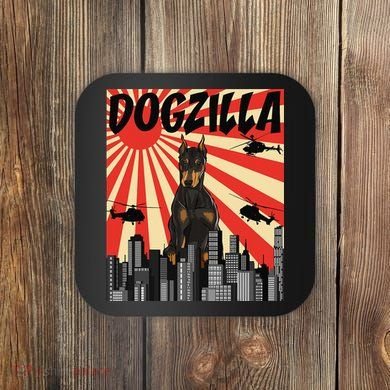 Funny Retro Japanese Dogzilla Doberman Pinscher Coaster