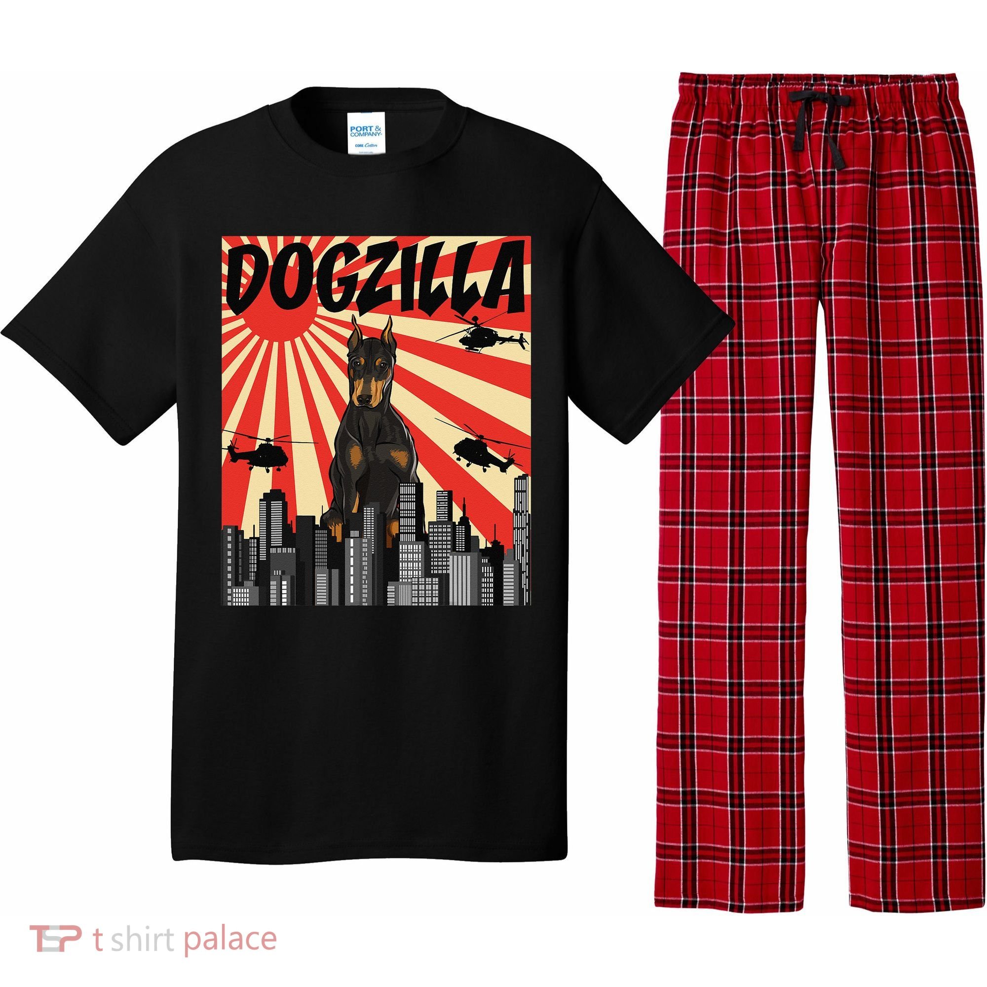 Funny Retro Japanese Dogzilla Doberman Pinscher Pajama Set