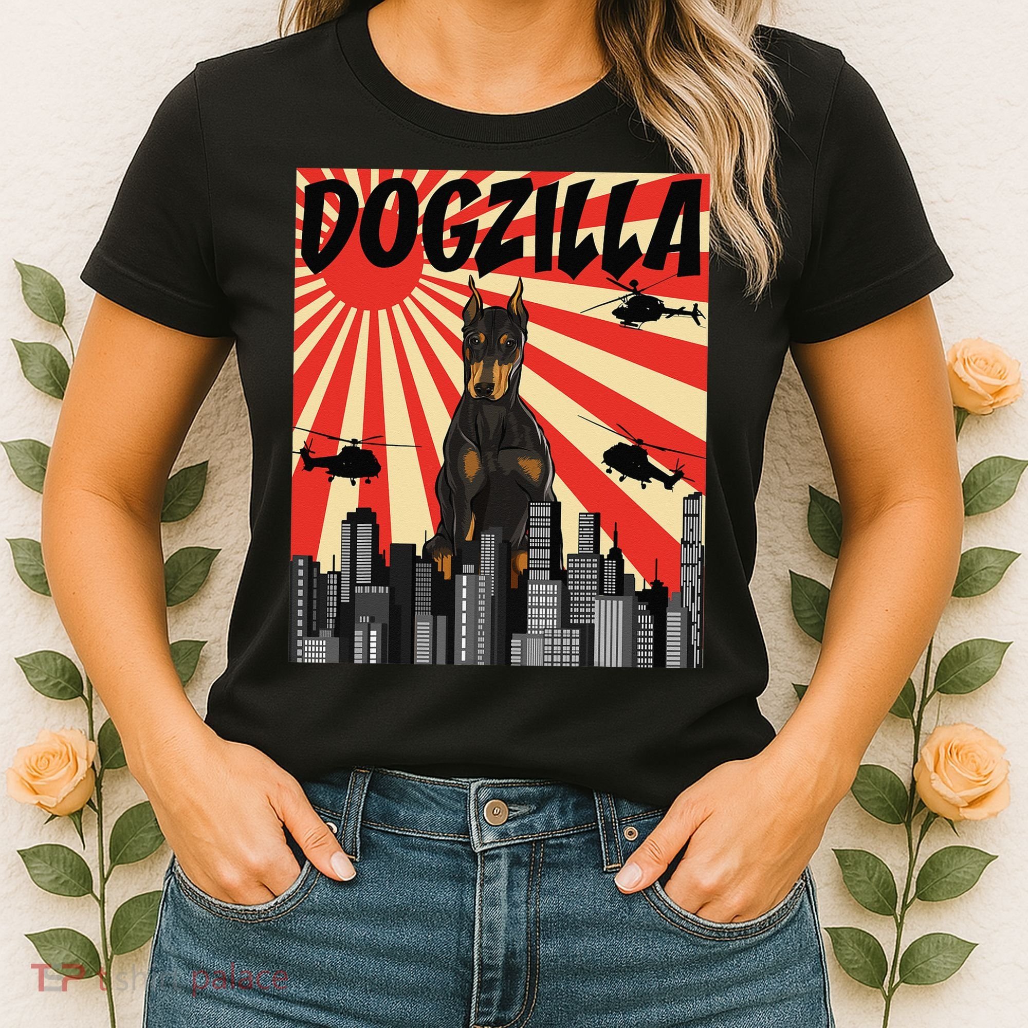 Funny Retro Japanese Dogzilla Doberman Pinscher Women's T-Shirt