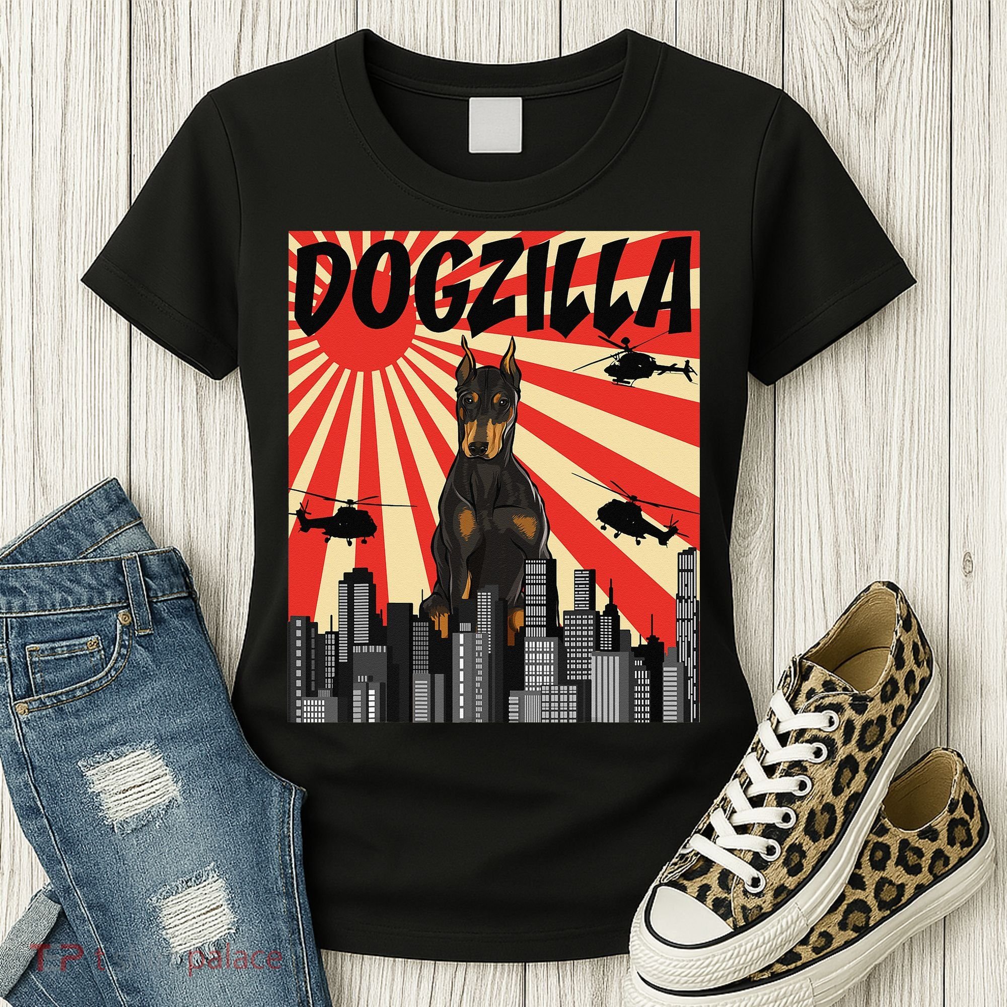 Funny Retro Japanese Dogzilla Doberman Pinscher Women's T-Shirt