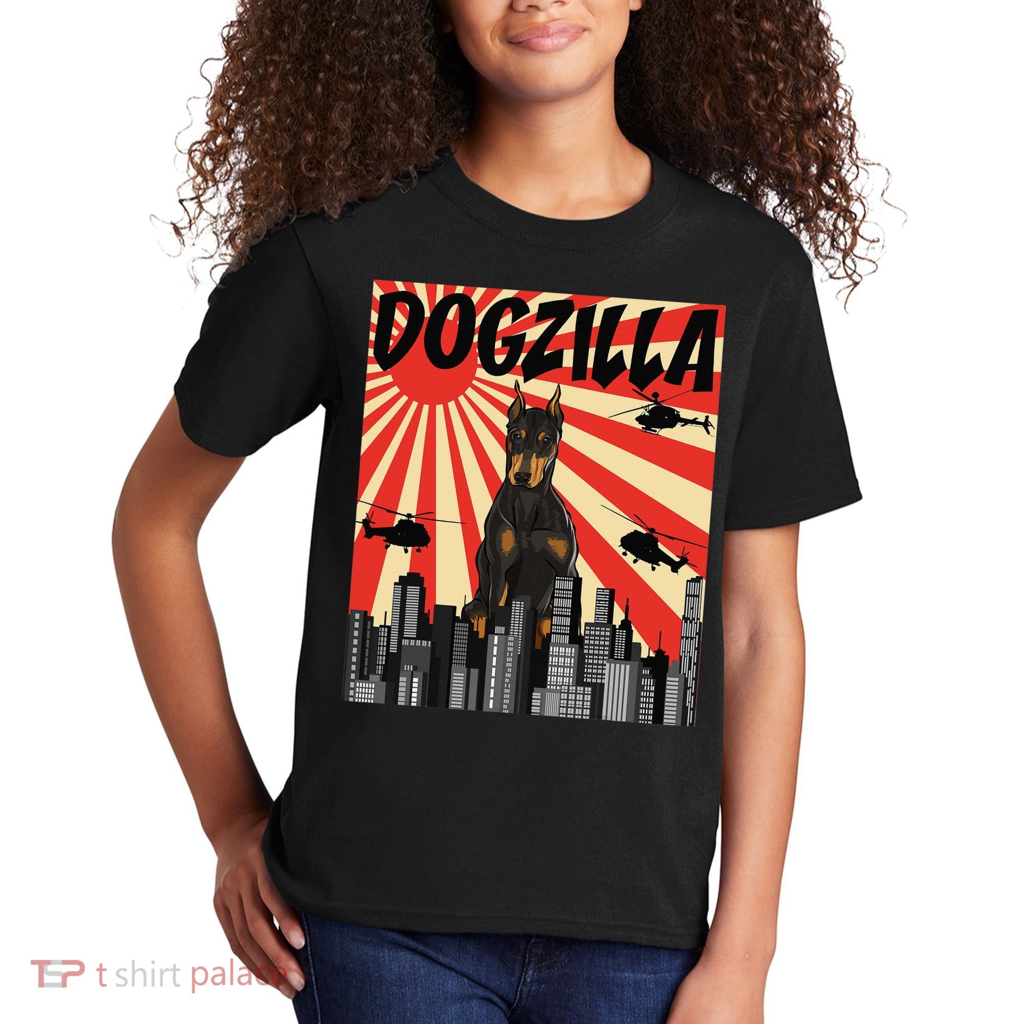 Funny Retro Japanese Dogzilla Doberman Pinscher Kids T-Shirt