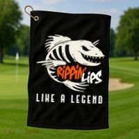 Fishing Rippin Lips Like A Legend Fish Bones Golf Towel thumb 1